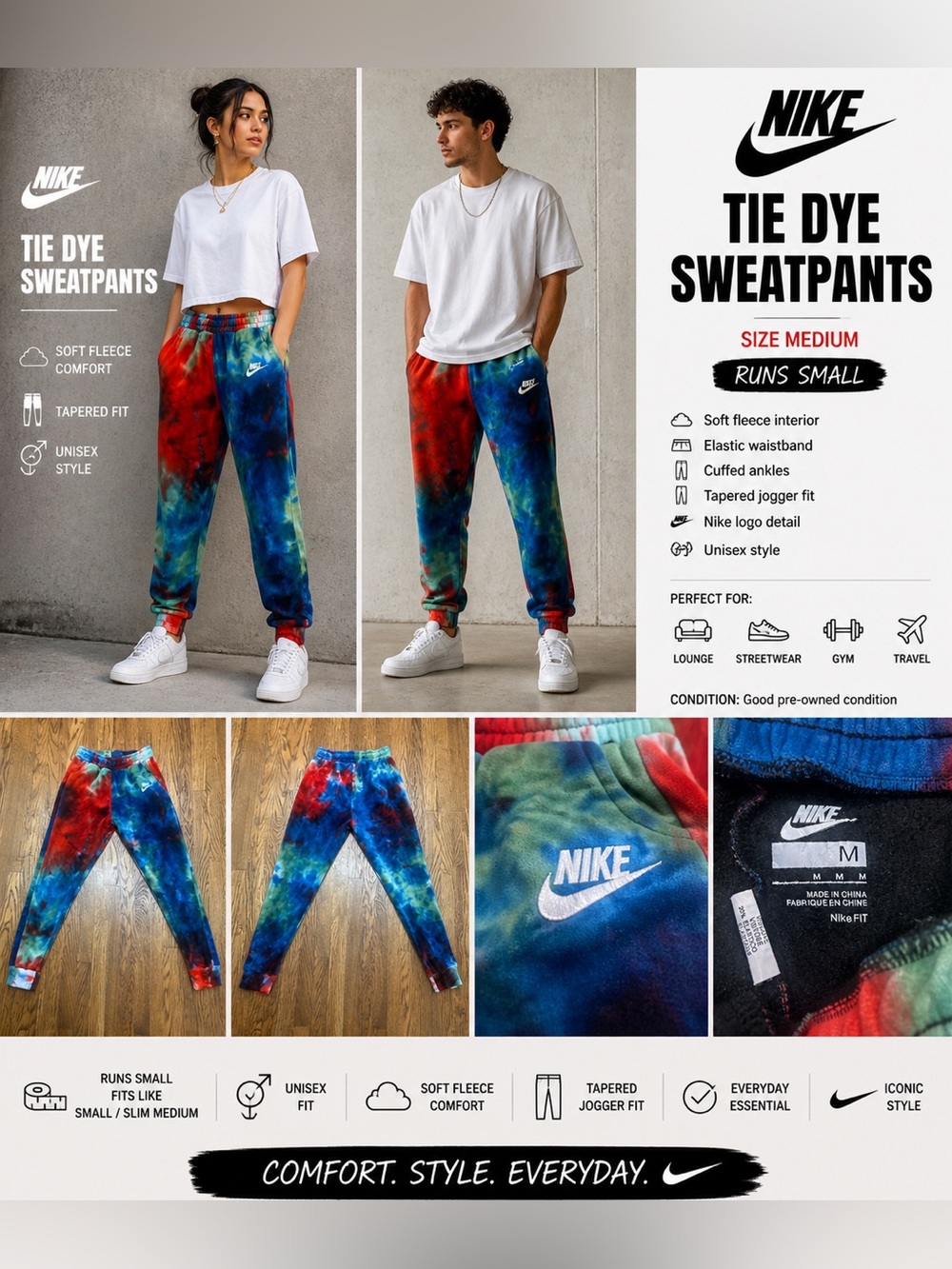 Nike Tie-Dye Track Pants in Red, Blue, Green